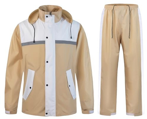 KTWOLEN Herren Regenanzug Wasserdicht Regenjacke Reflektierend Fahrrad Regenbekleidung Regenjacke und Hose Set Regenkombi Wasserdichter Anzug, Khaki, L