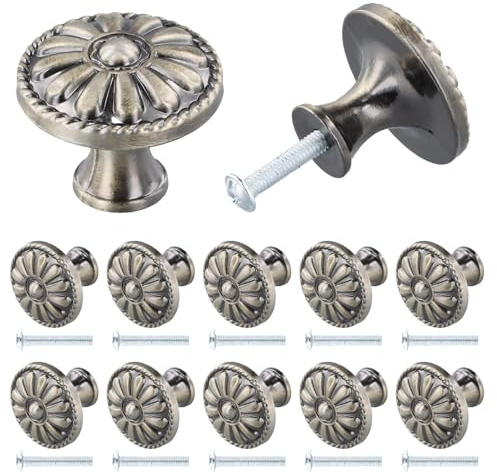 Jinlaili 10PCS Vintage Cabinet Knobs, 35MM Vintage Shabby Chic Round Drawer Knobs, Kitchen Cabinet Cupboard Drawer Door Knobs Pull Handles for Chest of Drawers Kitchen Cabinet Cupboards (B-Bronze)