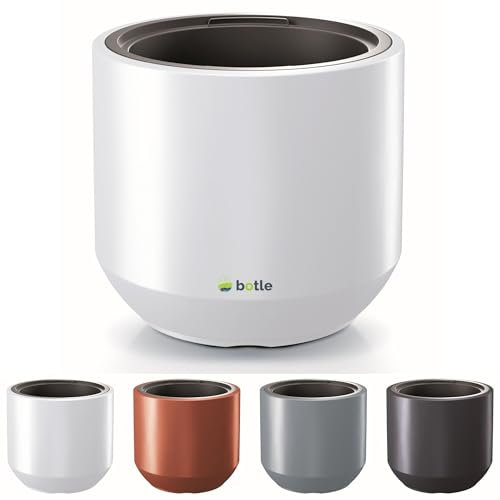 botle Macetero grande XL de 59 L, forma redonda, diámetro de 47 cm, de plástico, maciza, moderna, altura 42 cm, color blanco mate, con un inserto de 31 L, resistente a las inclemencias del tiempo,