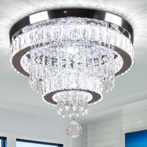 Finktonglan 15.7'' lampadari di cristallo, moderno 2 anello LED soffitto luce con cristalli K9, Semi Flush Mount soffitto luce 6500K, lampadari per sala da corridoio (bianco freddo)