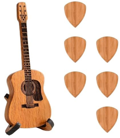 heqxwl Wooden Guitar Pick Box with 6 Pcs Guitar Picks，Mini Storage Box for Guitarists,Musician Engraved Wooden Plectrum Case,Acoustic Guitar Box for Electric Bass Guitar Ukulele Lover.