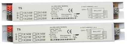 RTRCAGAKM Lot de 2 ballasts électroniques fluorescents HH-T5/T8 220-240 V 50/60 Hz T5 14 W/28 W T8 20/40 W 210 x 30 x 20 mm(T5 1X14W)