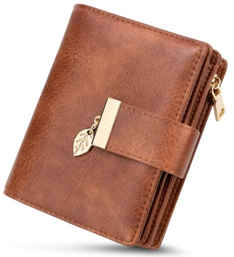 WACCET Portefeuille Femme Petit, Porte Monnaie Femme avec Blocage RFID en Cuir PU Grande Capacité avec 14 Slots de Carte et Poche à Fermeture Éclair Pièces Court Porte Feuille pour Femmes