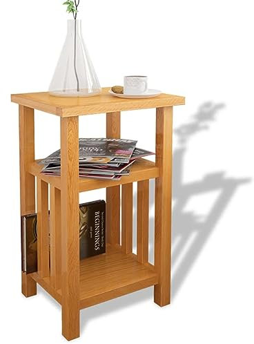 Tidyard Beistelltisch mit Zeitungsablage Couchtisch Sofatisch Holztisch Kaffeetisch Wohnzimmertisch Nachttisch Teetisch Pflanzenständer Telefonständer Tisch 27x35x55 cm Massivholz Eiche