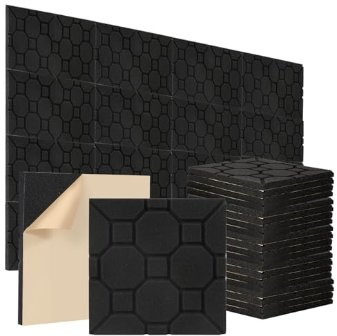 Ollewiellan 48er Akustikschaumstoff Akustikpaneele Selbstklebend 30x30x2.5cm Schalldämmung Absorption von Echos,Schallschutz für Haus und Studio,Gaming Deko,Podcasts,Schwarz Polygon