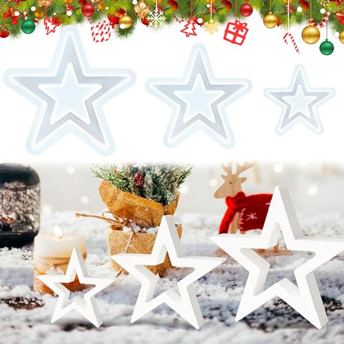 Silikonformen Gießformen Weihnachten, 3 Stück Silikonform Sterne, Silikon Gießform Stern Kerzenformen zum Gießen Weihnachten, DIY Gipsformen zum Gießen, Silikon Formen Weihnachten