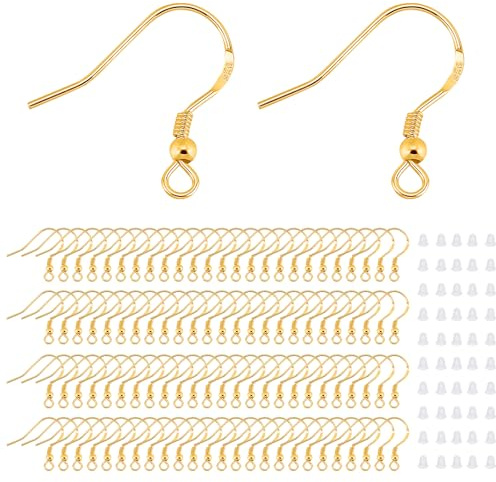200 Piezas Enganches Para Pendientes chapado en oro De 925 De Hipoalergénicos Con,enganche pendientes,100tuercas Pendientes 100 gancho Para Aretes De Oro Para Joyería De Aretes De Bricolaje