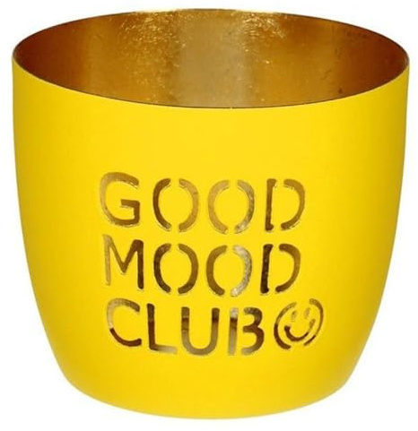 Gift Company Madras, Windlicht, M, Motiv: Good mood club, neon gelb/gold