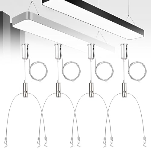 Zliger 4 Stück Seilaufhängung Einbauset, Drahtseil Aufhängung Stahlseil Verstellbar, 1.5mm*1m Draht Seil Hängende für LED Panel Deckenleuchte