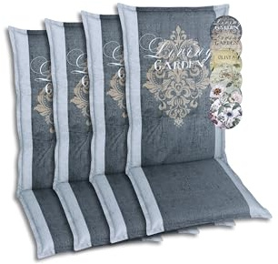 GO-DE Textil Bequeme und attraktive Polsterauflagen für Hochlehner-Gartenstühle (4er-Set, Wappen Living Garden anthrazit, Hochlehner)