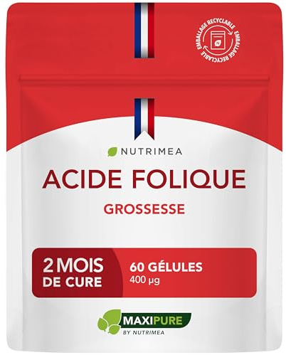 Acide Folique | Vitamine B9 | Complément Alimentaire Pour Femme Enceinte | Assimilation Supérieure | Réduit la Fatigue | 60 Gélules Vegan | Fabriqué en France | Nutrimea