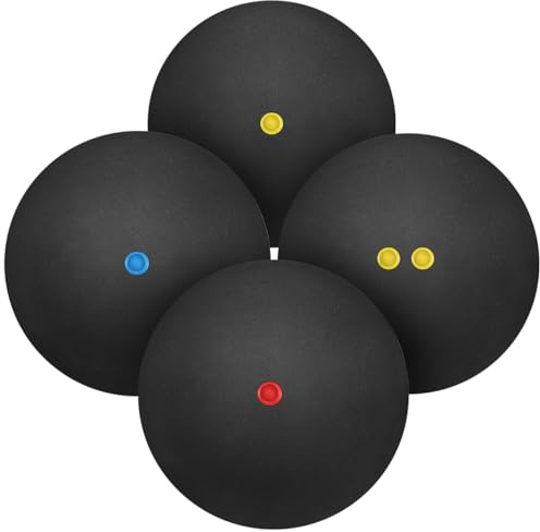 UKCOCO Progression Squash Bälle: 4 Stück High-Bounce-Trainings-Squashball Roter, Blauer, Gelber und Doppelter Gelber Punkt Für Fortgeschrittene Anfänger Junioren Wettkämpfe