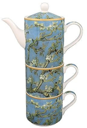 The Leonardo Collection Thé en fleur d'amandier pour deux | Théière et tasses en porcelaine fine inspirées de Vincent Van Gogh | Coffret cadeau élégant | Design floral artistique pour un usage