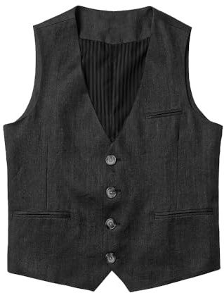 Tuikayoo Herren Leinenweste Sommer Strand Casual Business Anzug Westen slim fit formale Waistcoat（Schwarz，L）