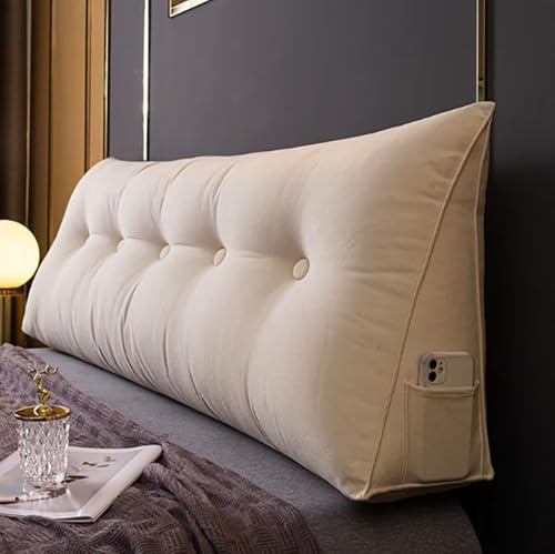 Generisch Rückenkissen Bett 140 cm Beige, Chenille Lesekissen für Bett und Sofa, Lang Keilkissen Rückenpolster für die Wand, Sitzkissen, Wandkissen, Groß Rückenlehne Kissen mit Waschbarem Bezug