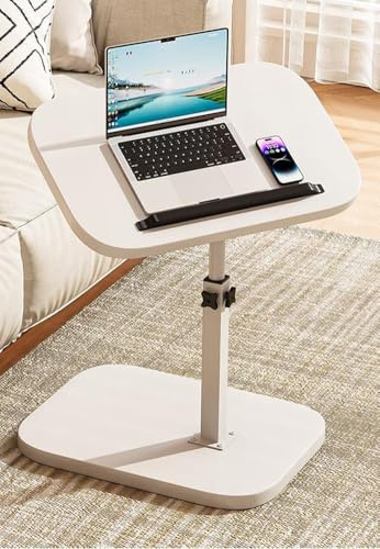 MUMUXIAO Höhenverstellbare Beistelltische für Bett, Sofa, Couch, C-förmiger Beistelltisch mit drehbarem Schreibtisch, neigbarer Laptop-Stehpult, Krankenhausbett, Beistelltisch (weiß)