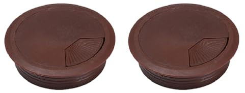 60mm Desk Grommet, 2 Pack Plastic Round Computer Wire Hole Cover, Worktop Cable Tidy Hole for Office Computer Desk Wires (Dark Brown)