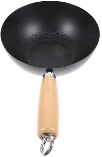 LIFKOME Sartén Wok Pequeña 20 Cm sin Recubrimiento Hierro Fundido Mango Ergonómico Uso en Estufa Gas Eléctrica y Leña Utensilios Cocina Persona