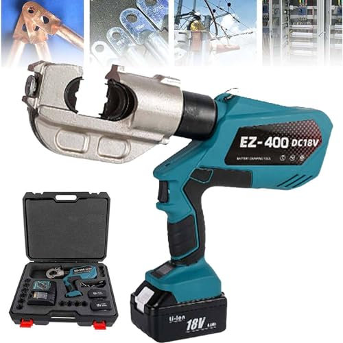 OZBME Crimpatrice a Batteria con sensore di Pressione Elettrico, utensile per crimpatura Idraulico, Kit di Cavi elettrici per terminali, connettori a 360°, 12 Coppie di matrici da 16-400 mm², Blu