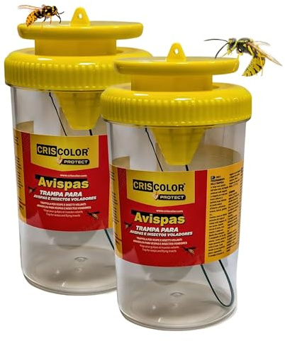 IAMI 2X Trampa para Avispas y Moscas para Exteriores – Reutilizable con Entrada en Embudo – Uso Exterior en Jardín, Terraza o Balcón