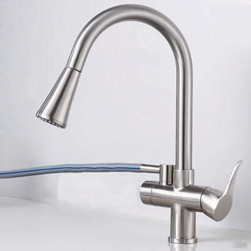 XSDSM Mitigeur De Cuisine Pull-Out Robinetterie De Cuisine Avec Un Lave-Vaisselle À L'Eau Chaude Et À L'Eau Froide,Gris Argenté