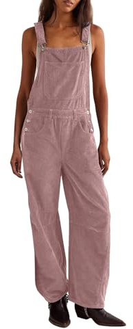 Cord Dungarees Women's Long Work Trousers with Adjustable Shoulder Strap Wide Leg Corduroy Trousers Retro Jumpsuit Bib Overall Baggy Comfortable Playsuit Plain Dungarees Trousers with Pockets, pink, S