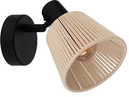 Eglo Seagard Lámpara de pared con foco orientable, para interior | iluminación de lectura, fabricada en acero de color negro con papel de rafia en colores naturales y casquillo E14