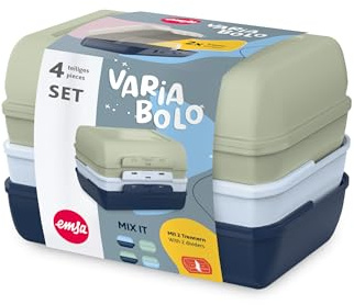Emsa Variabolo Brotdosen-Set 4-tlg., für unterwegs, platzsparend, verschieden färbige Halbschalen, mehrere Farbkombinationen möglich, spülmaschinenfest, Grün/Blau, N1111100