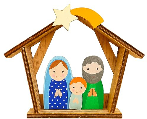 Gesar Mini Presepe in Legno assortito 12cm X 13cm – Natività Completa Piccola con Personaggi Piccoli, Set Presepe di Natale Artigianale