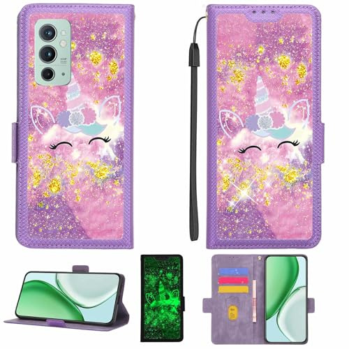 Kinetijy Coque Compatible pour Oneplus 9rt 5g Coque Étui Housse Case Support [avec Film Protecteur HD d'une dureté de 9H] [Blocage RFID][Paillettes dorées + Brillantes] LPT-DJS