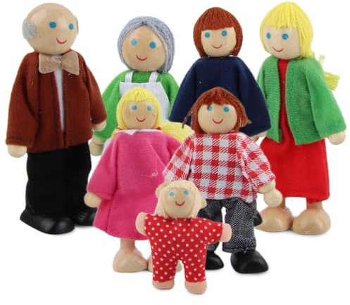 XIMEY Familia de Muñecas de Madera, Casa de Muñecas de Madera, Figuras de Personas En Madera, Accesorios de Casa de Muñecas (D)
