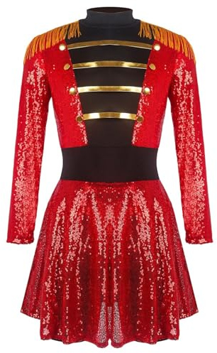 Zirkus Kostüm Damen Dompteurin Ringmaster Kostüm Glitzer Tanzkleid Pailletten Ballettkleid Tanzbody Halloween Karneval Fasching