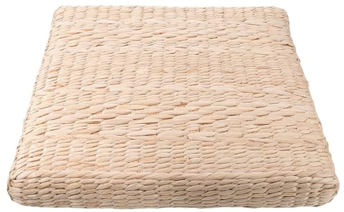 SECFOU Beige Gewebte Stroh Futon Sitzmatte aus Schilf mit Faltbeständiger und Bequemer Oberfläche für Meditation und Indoor Nutzung als Dekoratives Bodenkissen