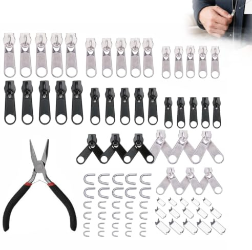 85PCS Cursore Cerniera Ricambio, Cerniere Lampo Kit Riparazione, Nylon Zip Cerniera 3#5#8# Comprese denti a quattro griffe e pinza per cerniere per Giacche, Borse, Valigie, Jeans, Abbigliamentov