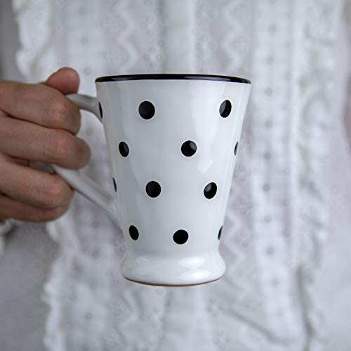 City to Cottage® Cerámica en Blanco y Negro | Diseño de Lunares | Hecha y Pintada a Mano | Taza Tazón con Grande Asa para Café Té Latte | Regalo