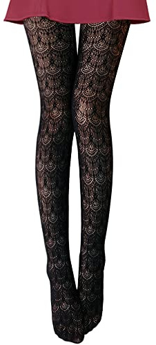 VERO MONTE 1 Pair Womens Patterned Lace Tights (Black) Hollow Out Knit Stockings