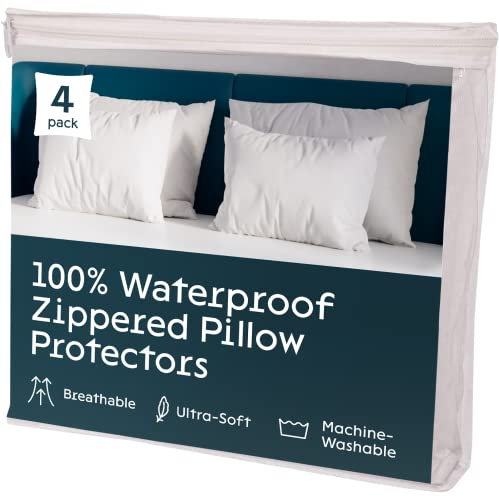 Niagara Waterproof Pillow Protectors - 4 Pack - Queen Size - White