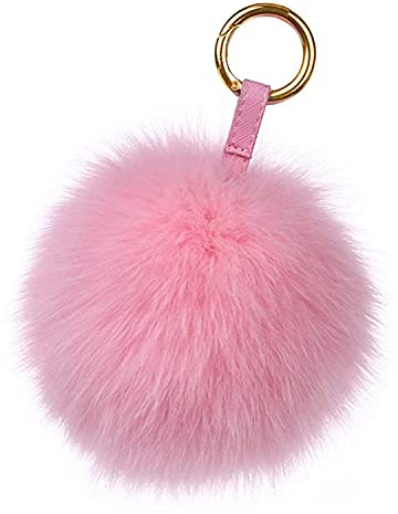 feifanshop Kaninchenfell Anhänger Taschenanhänger Schlüsselanhänger Echtfell Pelz Fuchspelz Pom Pom Ball Bommel (Rosa)
