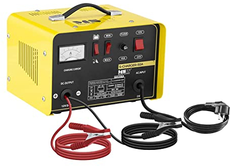 MSW Autobatterie Ladegerät Kfz Batterieladegerät S-CHARGER-50A (Starthilfe-Funktion, 12/24 V Ladespannung, 20/30 A Ladestrom, 130 A Startstrom, 20-300 Ah)