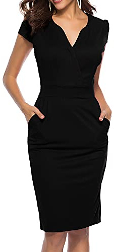CEASIKERY Women's Business Retro Cocktail Pencil Wear to Work Office Casual Dress,Black,XL