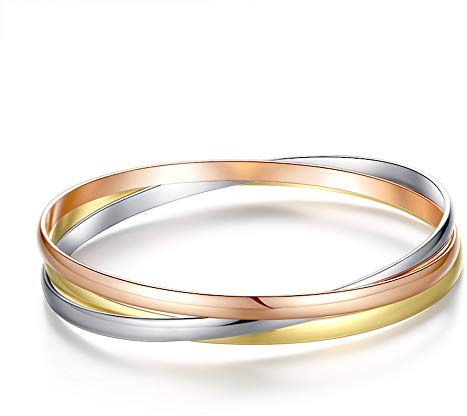 Kim Johanson damarmband *Olympia* i rostfritt stål med 3 stängda ringar roséguld/guld/silverarmband inkl. smyckespåse, 20 centimeters, Rostfritt stål