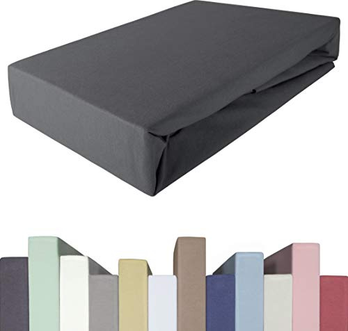 EDDA LUX Spannbettlaken für 20-40 cm hohe Matratzen, 90 x 200-220 bis 100 x 200-220 cm, Öko-Tex, Baumwolle m. 5% Elasthan, Premium Spannbetttuch für Boxspringbett, in Graphit