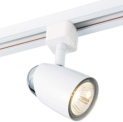Adjustable Tilt Ceiling Track Spotlight – Gloss White & Chrome – Single 50W MAX GU10 Lamp Bulb Required - Sleek Kitchen Shop Corridor Downlight – Dimmable Moving Rail System Fitting