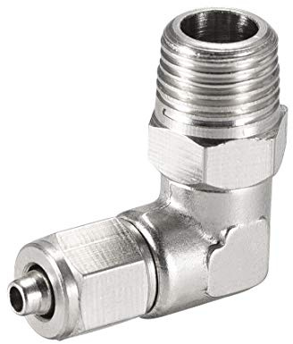 sourcing map 4mm Tube Diamètre Exterieur à 1/8PT Mâle Filetage Coude Raccords Rapides Cuivre Nickelé