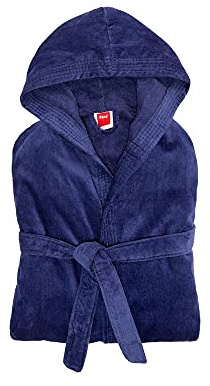 PANA® Miami Peignoir unisexe en coton velours avec capuche • Peignoir de bain pour femme et homme • Sortie de bain sauna avec capuche • Longueur genoux • Couleur: Bleu ardoise