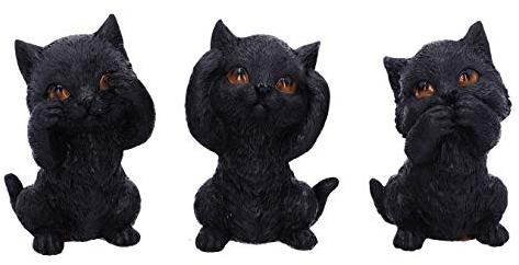 Nemesis Now Three Wise Kitties Figurine Chat Noir en résine Inscription See No Hear No Speak No Evil 8,8 cm
