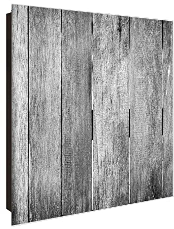 banjado Großer Schlüsselkasten Glas - Schlüsselbox 30x30cm mit 50 Haken - Schlüsselkasten modern für Schlüsselaufbewahrung mit beschreibbarer, magnetischer Glastür - Motiv Holz Monochrom