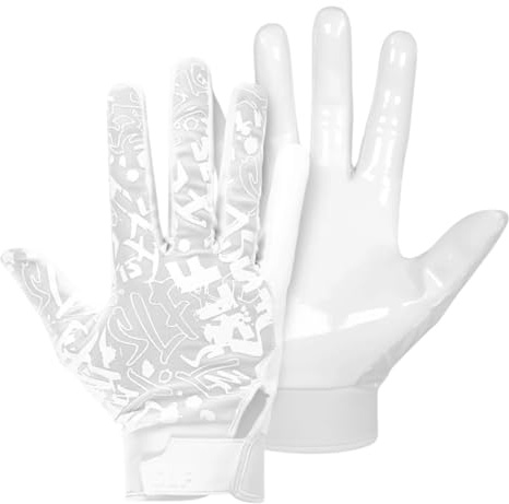 SLEEFS Football Gloves, White Sticky Receiver Flag Football Gloves for, Adult Men or Women, Stretch Fit, No Slip, Perfect Grip, Machine Washable, Small