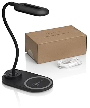 Auraglow LED Flexible Neck Desk Lamp with 3 Colour Modes and 10W Wireless Smart Phone Qi Fast Charger - Black - 1 Pack - [Warehouse Deal]