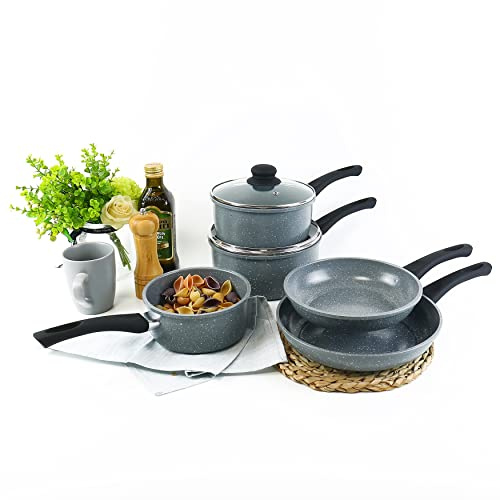 URBN-CHEF 5 Pc Forged Carbon Steel Grey Non-Stick Saucepan & Frying Pot Pan Set